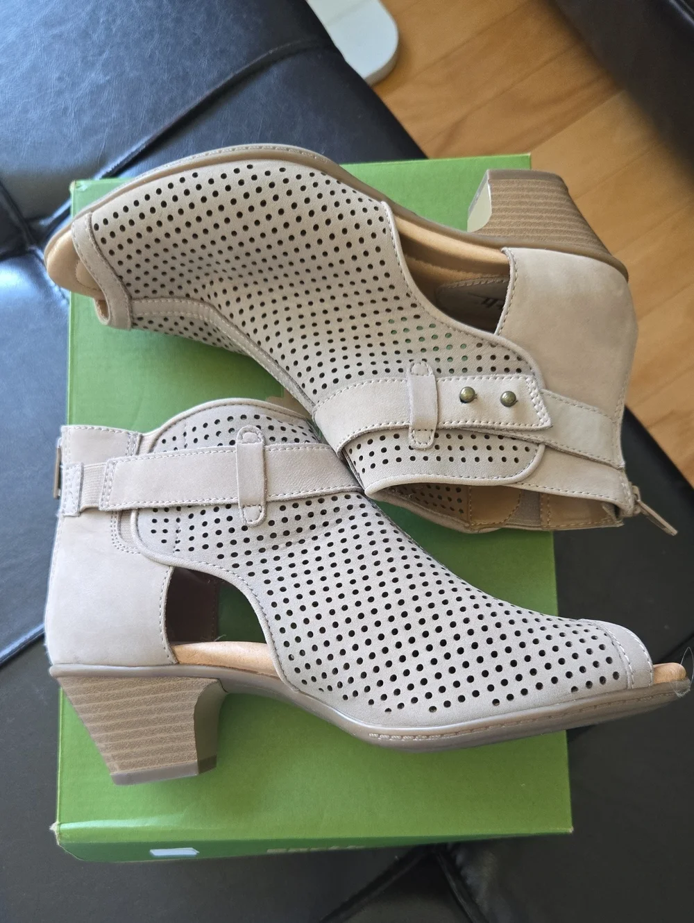 Earth Intrepid Perforated Peep-Toe Ankle Booties